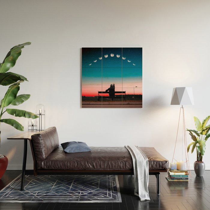 Phases of the moon color time-lapse photography - photographic art print Wood Wall Art Gallery Image 2