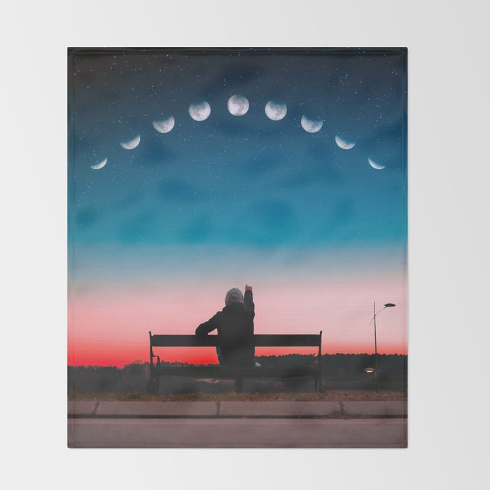 Phases of the moon color time-lapse photography - photographic art print Throw Blanket Gallery Image 2
