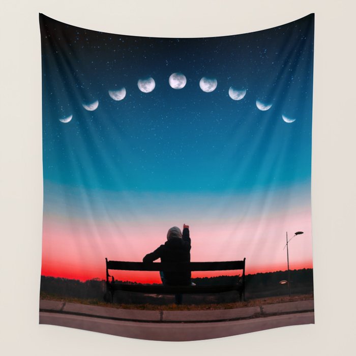 Phases of the moon color time-lapse photography - photographic art print Wall Tapestry Gallery Image 1