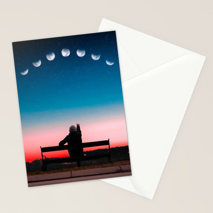 Phases of the moon color time-lapse photography - photographic art print Stationery Card Gallery Image 2