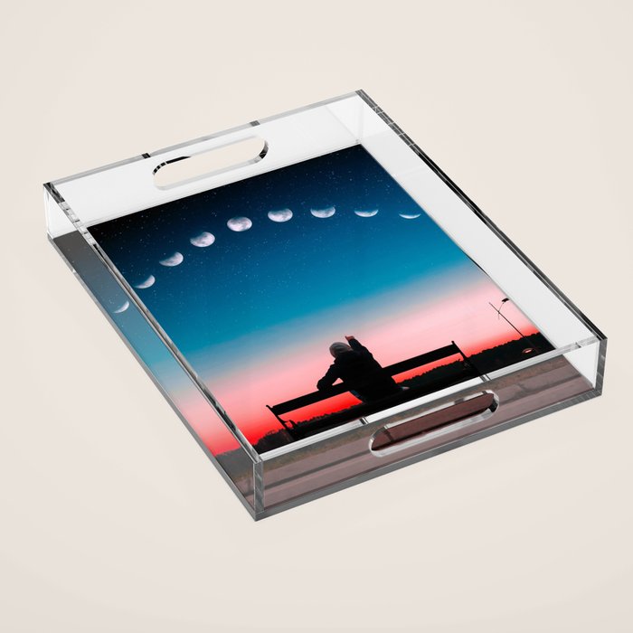 Phases of the moon color time-lapse photography - photographic art print Acrylic Tray Gallery Image 1