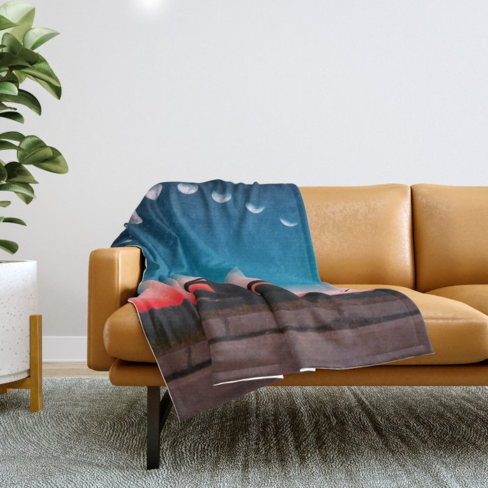 Phases of the moon color time-lapse photography - photographic art print Throw Blanket Gallery Image 1