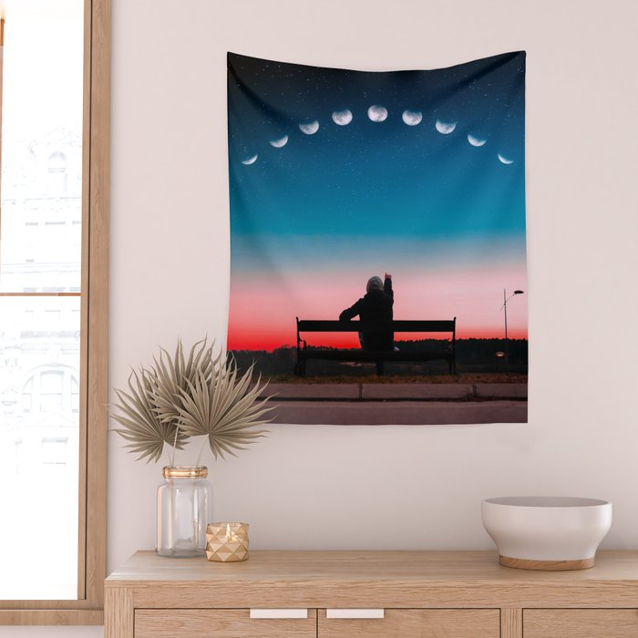 Phases of the moon color time-lapse photography - photographic art print Wall Tapestry Gallery Image 2