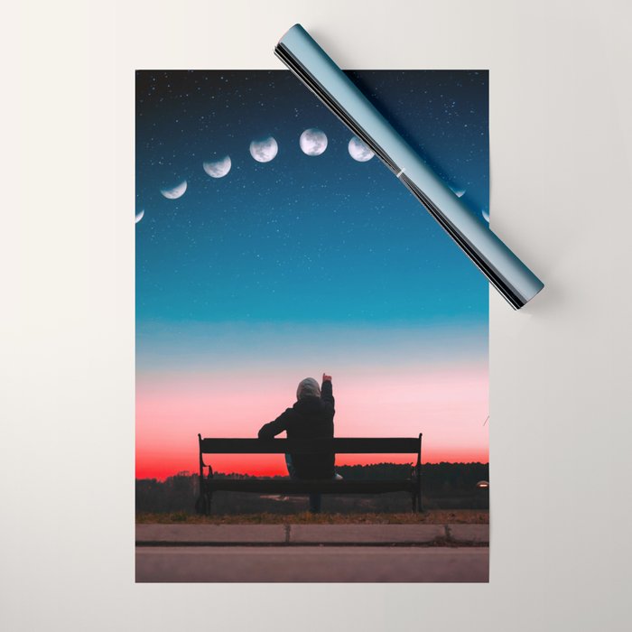 Phases of the moon color time-lapse photography - photographic art print Wrapping Paper Gallery Image 1