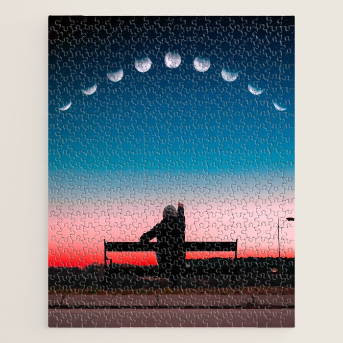 Phases of the moon color time-lapse photography - photographic art print Jigsaw Puzzle Gallery Image 1