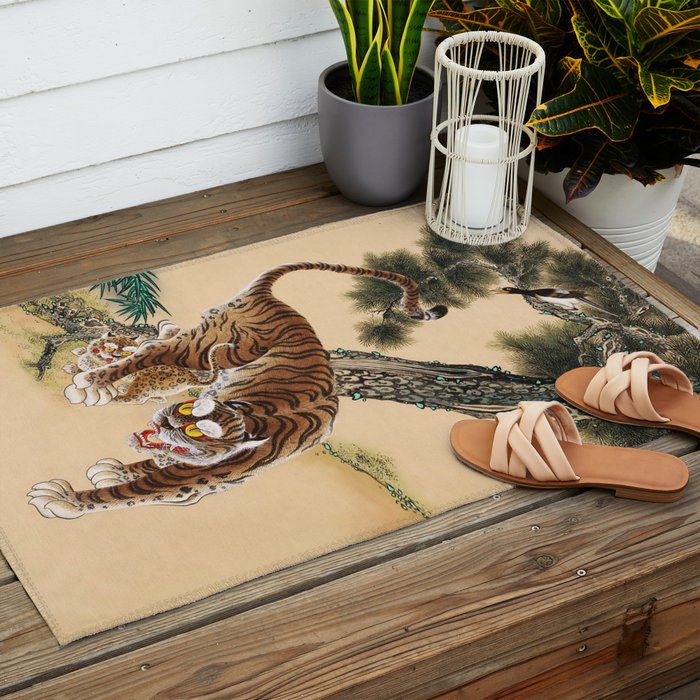 Minhwa Korean Ugly Tiger  Outdoor Rug Gallery Image 2