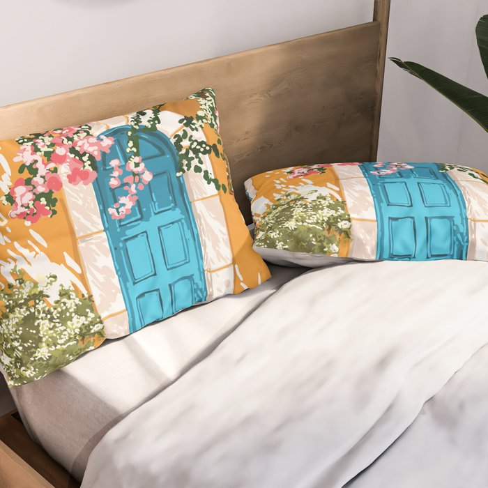 Oh The Places You Will Go | Spanish Bougainvillea Villa architecture Buildings | Boho Summer Travel Pillow Sham Gallery Image 2