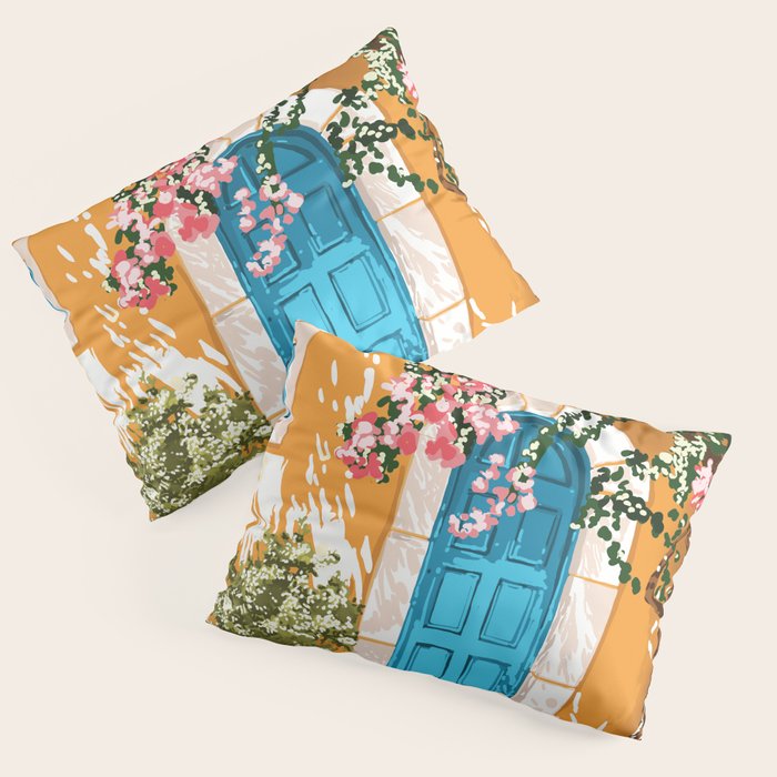 Oh The Places You Will Go | Spanish Bougainvillea Villa architecture Buildings | Boho Summer Travel Pillow Sham Gallery Image 3