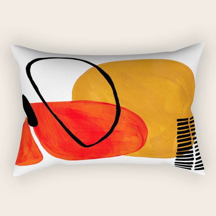 Mid Century Modern Abstract Vintage Pop Art Space Age Pattern Orange Yellow Black Orbit Accent Rectangular Pillow Gallery Image 2