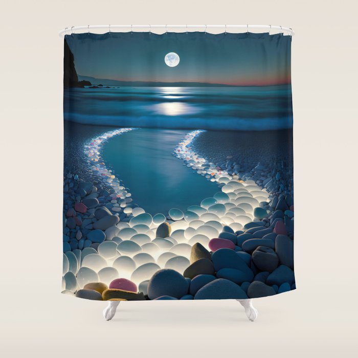 Ocean Moonlight Beach Prints Shower Curtain Gallery Image 1