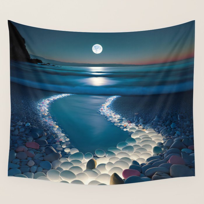 Ocean Moonlight Beach Prints Wall Tapestry Gallery Image 4