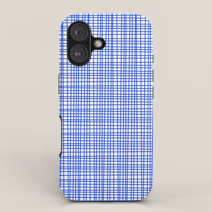 Royal Blue Fine Weave Mid Century Modern Minimalist Woven Line Pattern with White iPhone Case Gallery Image 1
