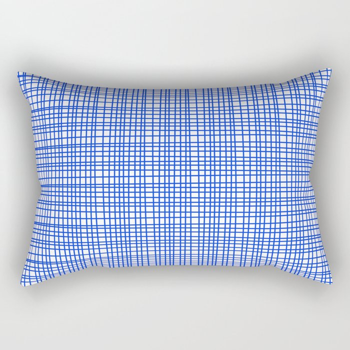 Royal Blue Fine Weave Mid Century Modern Minimalist Woven Line Pattern with White Rectangular Pillow Gallery Image 1