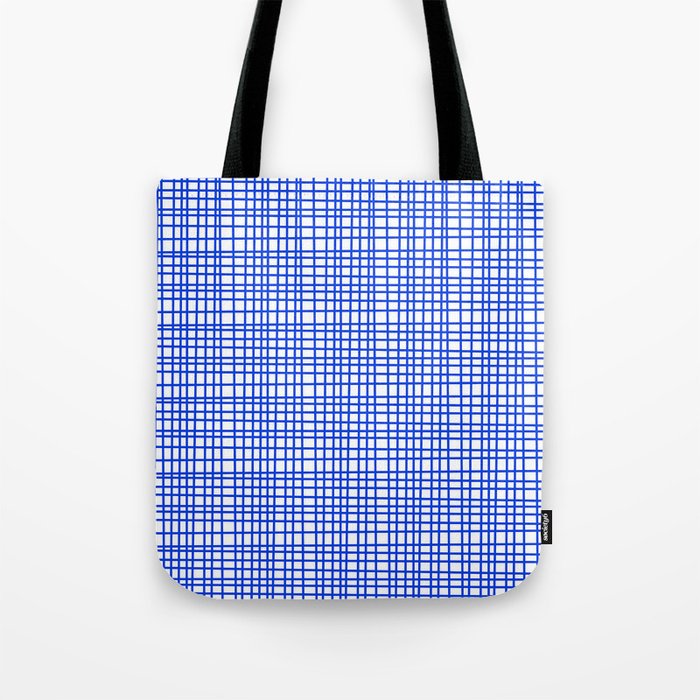 Royal Blue Fine Weave Mid Century Modern Minimalist Woven Line Pattern with White Tote Bag Gallery Image 1