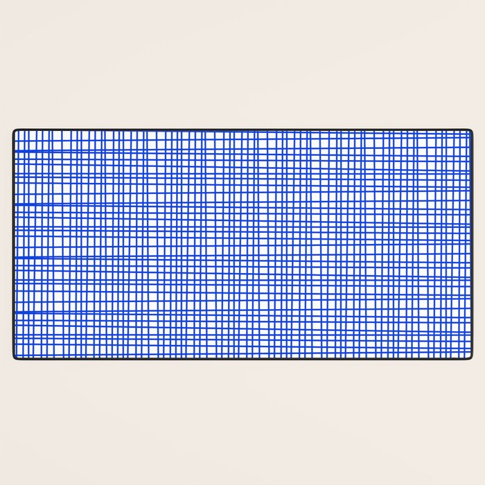 Royal Blue Fine Weave Mid Century Modern Minimalist Woven Line Pattern with White Desk Mat Gallery Image 3