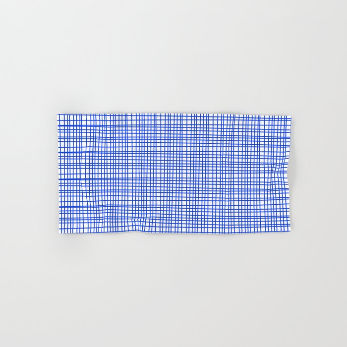 Royal Blue Fine Weave Mid Century Modern Minimalist Woven Line Pattern with White Bath Towel Gallery Image 1