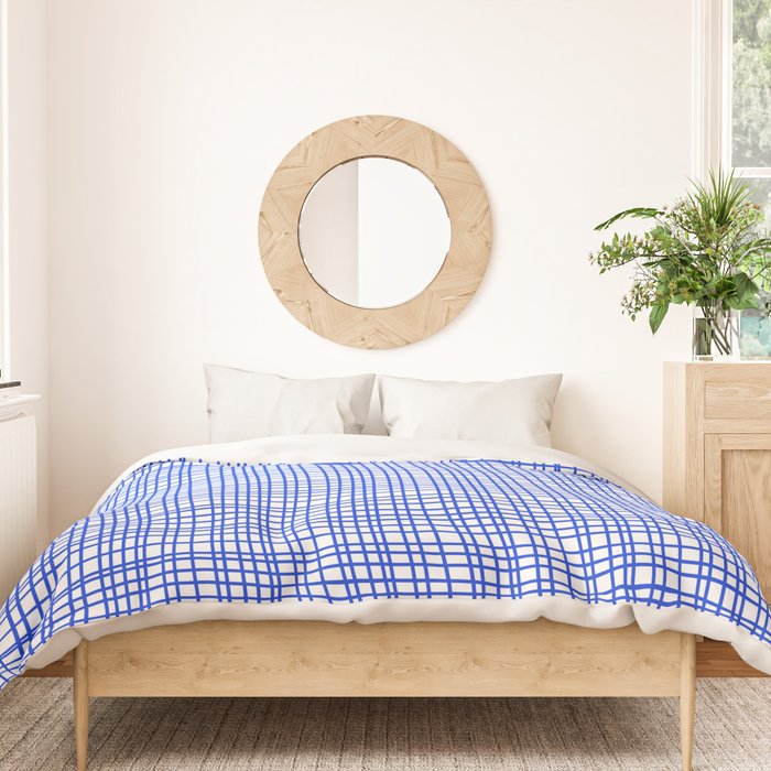 Royal Blue Fine Weave Mid Century Modern Minimalist Woven Line Pattern with White Duvet Cover Gallery Image 3