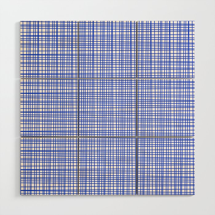 Royal Blue Fine Weave Mid Century Modern Minimalist Woven Line Pattern with White Wood Wall Art Gallery Image 1