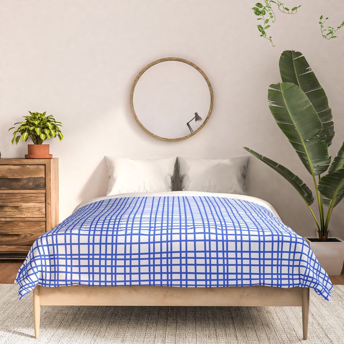 Royal Blue Fine Weave Mid Century Modern Minimalist Woven Line Pattern with White Comforter Gallery Image 3