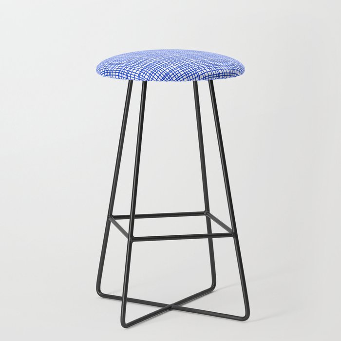 Royal Blue Fine Weave Mid Century Modern Minimalist Woven Line Pattern with White Stool Gallery Image 1