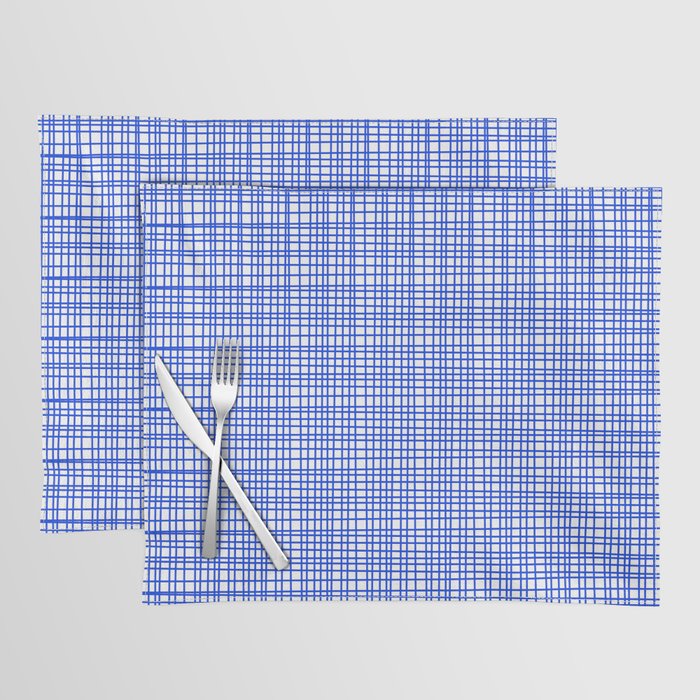 Royal Blue Fine Weave Mid Century Modern Minimalist Woven Line Pattern with White Placemat Gallery Image 1