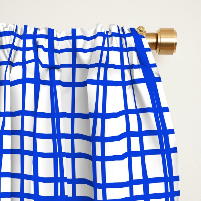 Royal Blue Fine Weave Mid Century Modern Minimalist Woven Line Pattern with White Window Curtain Gallery Image 2