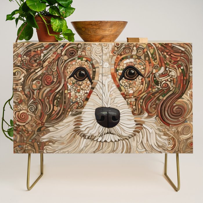 Klimt Dog with Curly Brown Hair Credenza Gallery Image 1