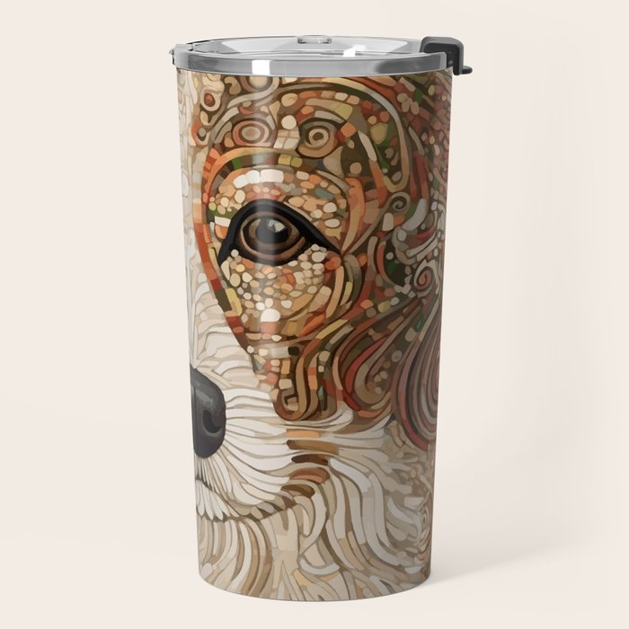 Klimt Dog with Curly Brown Hair Travel Mug Gallery Image 2