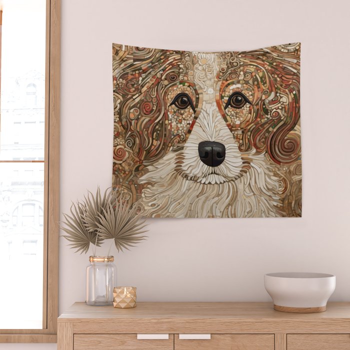 Klimt Dog with Curly Brown Hair Wall Tapestry Gallery Image 2