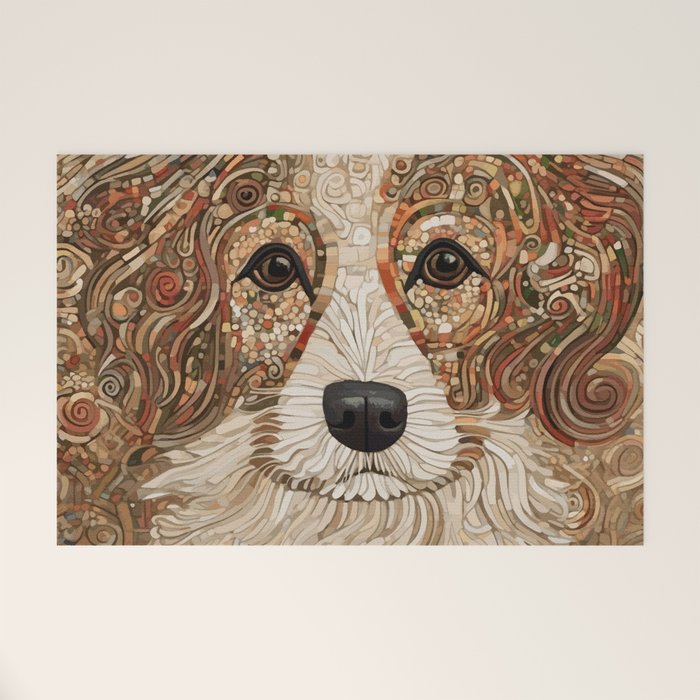 Klimt Dog with Curly Brown Hair Welcome Mat Gallery Image 1