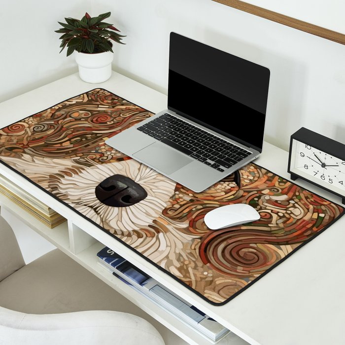 Klimt Dog with Curly Brown Hair Desk Mat Gallery Image 2