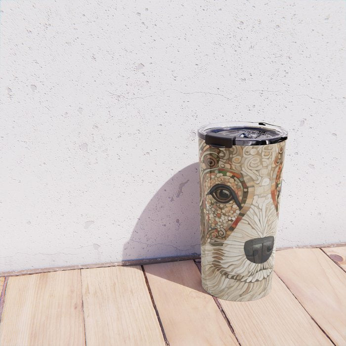 Klimt Dog with Curly Brown Hair Travel Mug Gallery Image 4