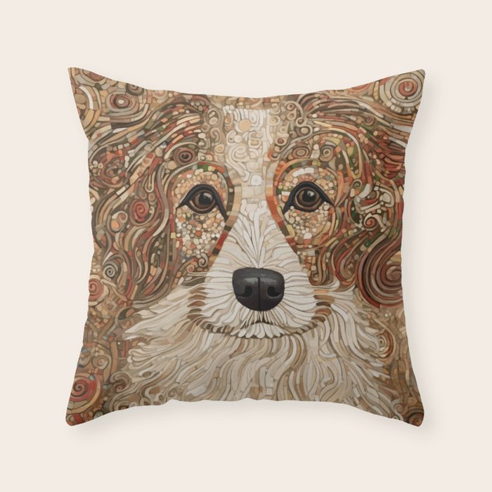 Klimt Dog with Curly Brown Hair Throw Pillow Gallery Image 1