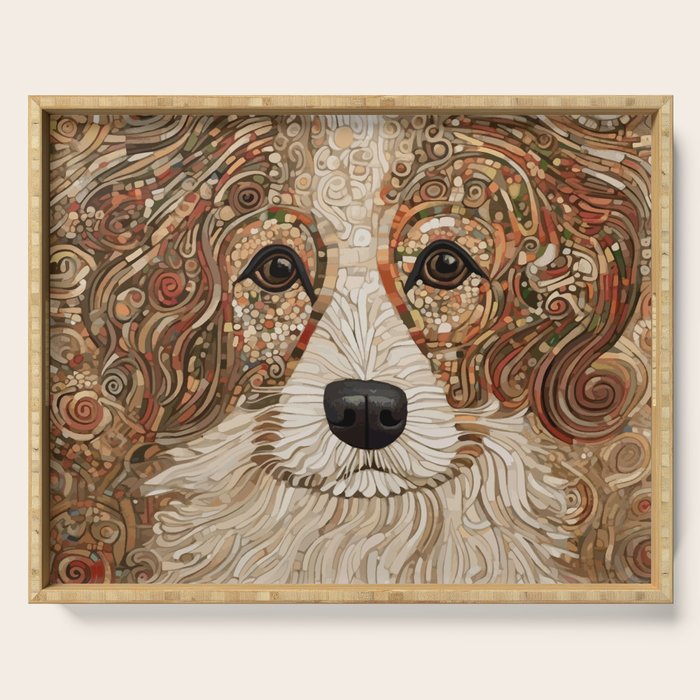 Klimt Dog with Curly Brown Hair Serving Tray Gallery Image 1