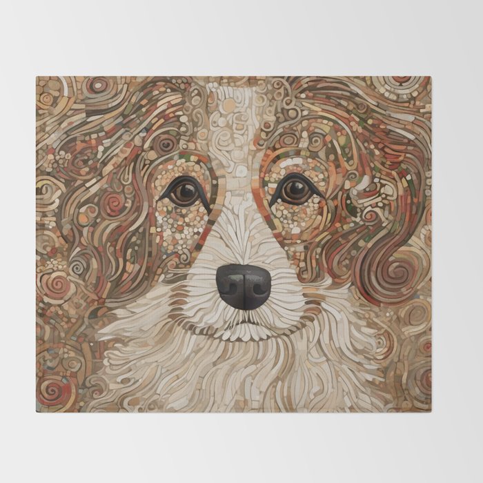 Klimt Dog with Curly Brown Hair Throw Blanket Gallery Image 2