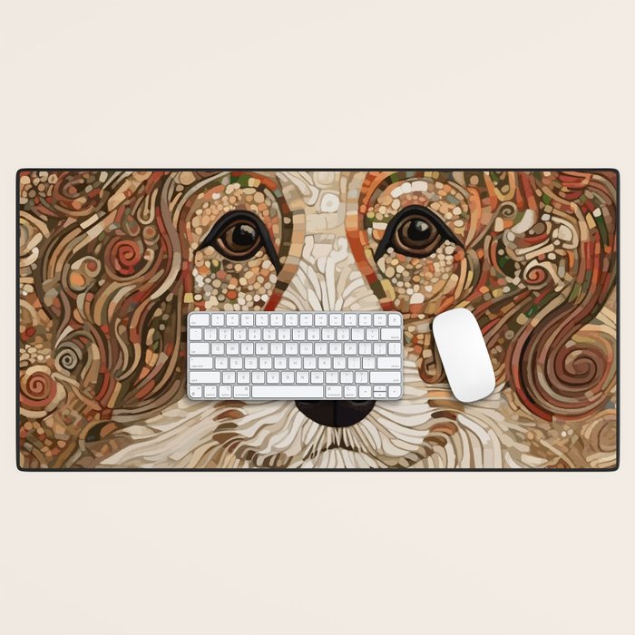 Klimt Dog with Curly Brown Hair Desk Mat Gallery Image 1