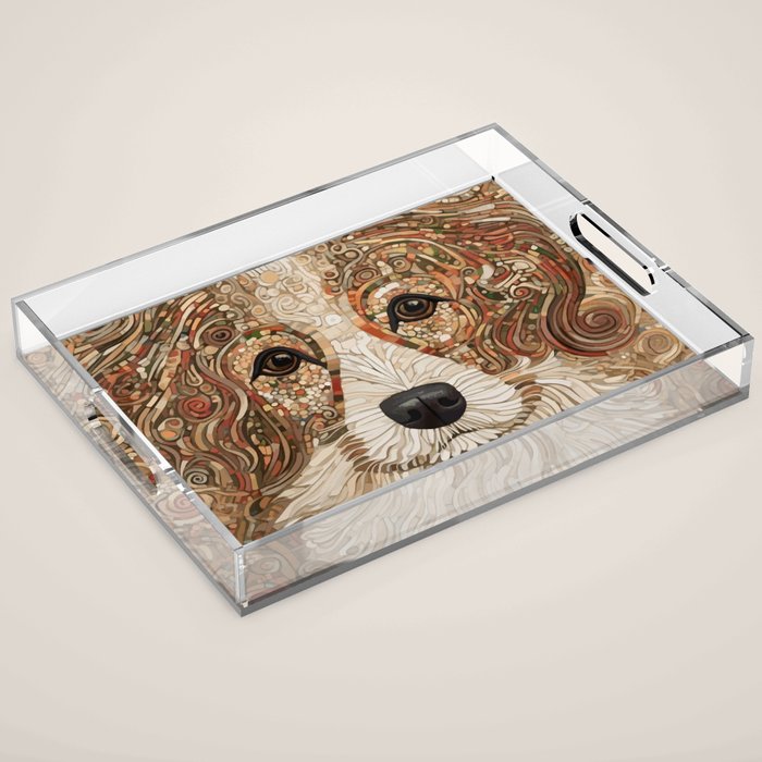 Klimt Dog with Curly Brown Hair Acrylic Tray Gallery Image 1