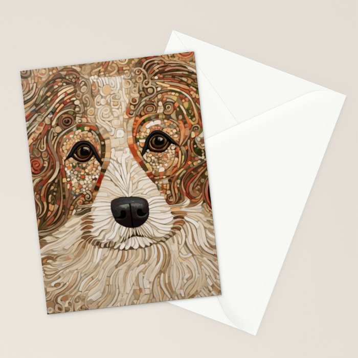 Klimt Dog with Curly Brown Hair Stationery Card Gallery Image 2