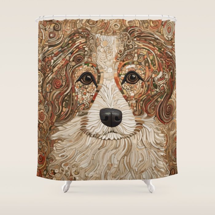Klimt Dog with Curly Brown Hair Shower Curtain Gallery Image 1