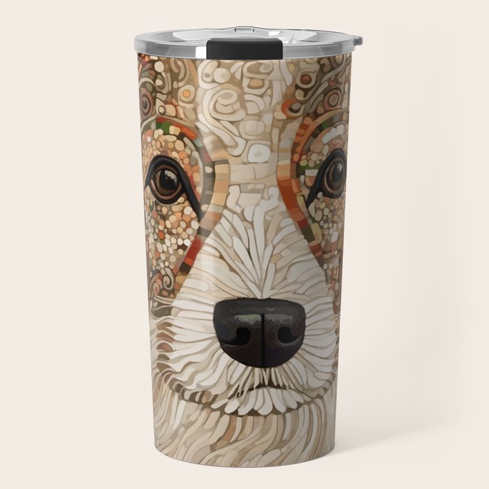 Klimt Dog with Curly Brown Hair Travel Mug Gallery Image 1