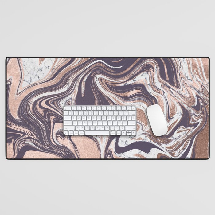 Liquid Rose Gold Violet and Marble Desk Mat Gallery Image 1