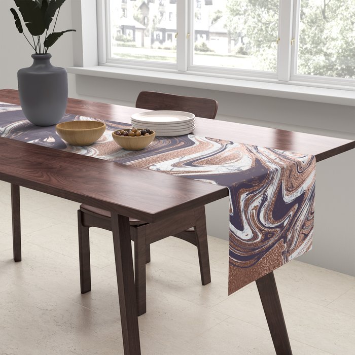 Liquid Rose Gold Violet and Marble Table Runner Gallery Image 2