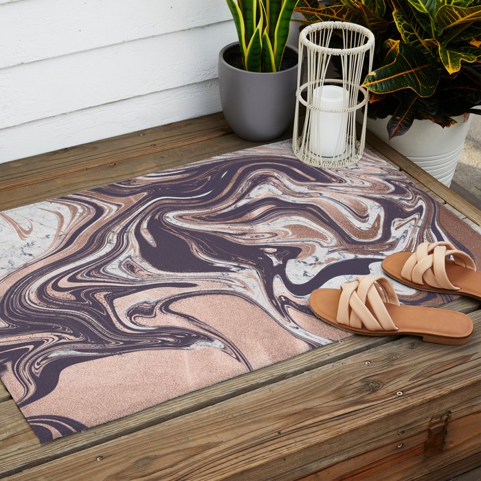 Liquid Rose Gold Violet and Marble Outdoor Rug Gallery Image 2