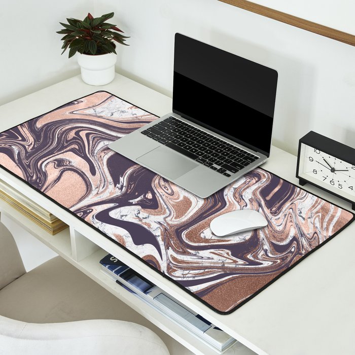 Liquid Rose Gold Violet and Marble Desk Mat Gallery Image 2