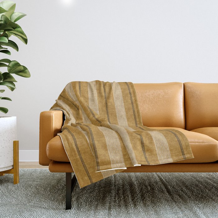 ivy stripes - mustard and black Throw Blanket Gallery Image 1