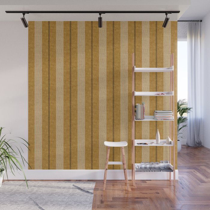 ivy stripes - mustard and black Wall Mural Gallery Image 1