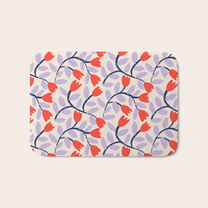 Simple Floral - Very Peri, Red, Blue Bath Mat Gallery Image 1