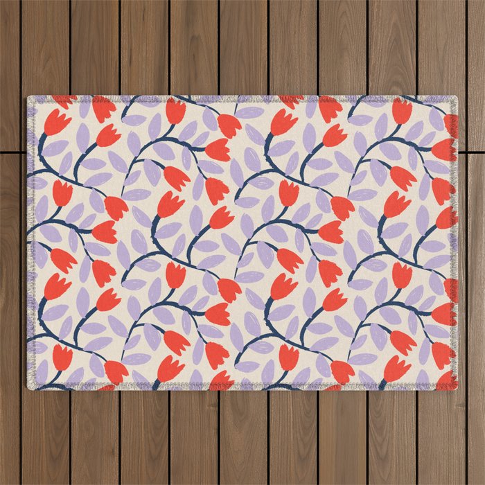 Simple Floral - Very Peri, Red, Blue Outdoor Rug Gallery Image 1