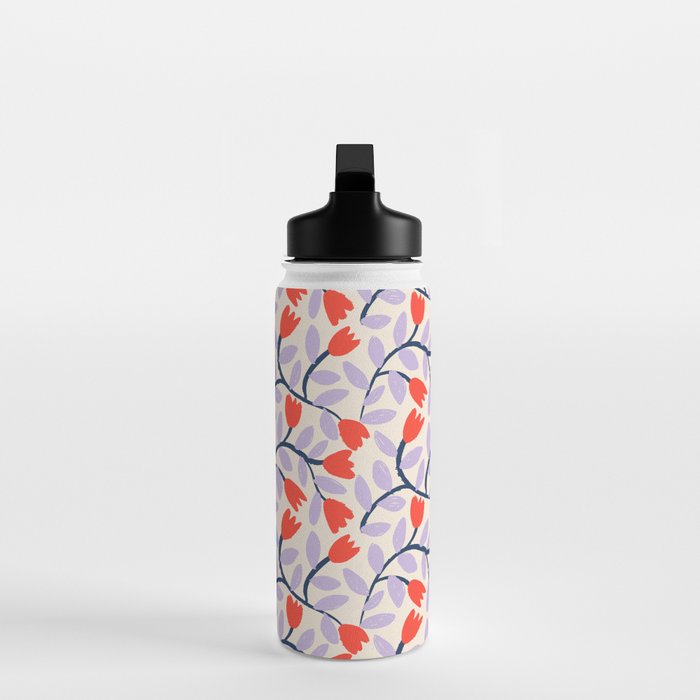Simple Floral - Very Peri, Red, Blue Water Bottle Gallery Image 3
