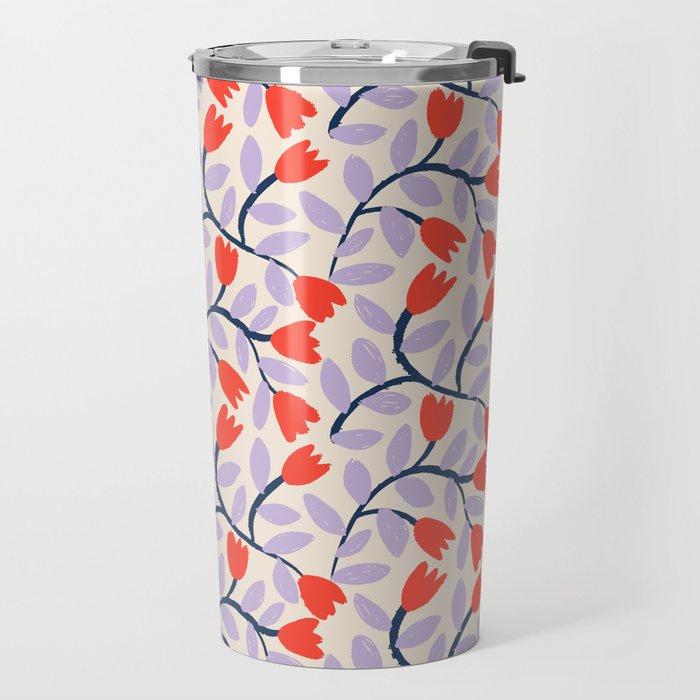 Simple Floral - Very Peri, Red, Blue Travel Mug Gallery Image 2